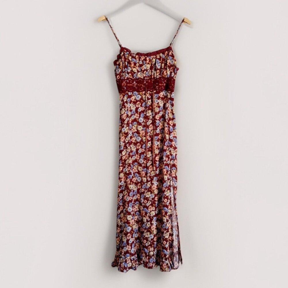 Forever 21 Women’s Red Floral Midi Dress Small Ditsy Sleeveless School Boho
